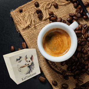 niedliche Fledermaus mit Kaffeetasse Spardose mit Spruch Kaffeekasse