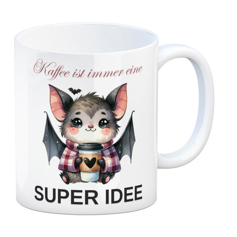 Fledermaus mit Kaffeebecher Kaffeebecher mit Spruch Kaffee ist immer eine super Idee