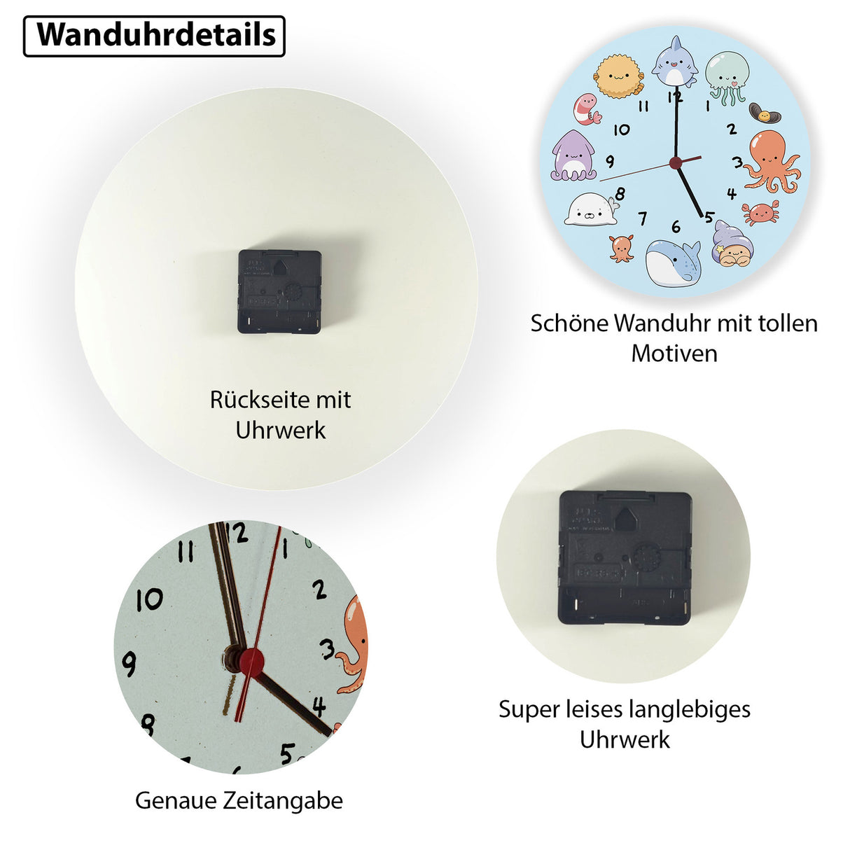 Jelly & Friends Kinderuhr mit süßen Meerestieren Wanduhr