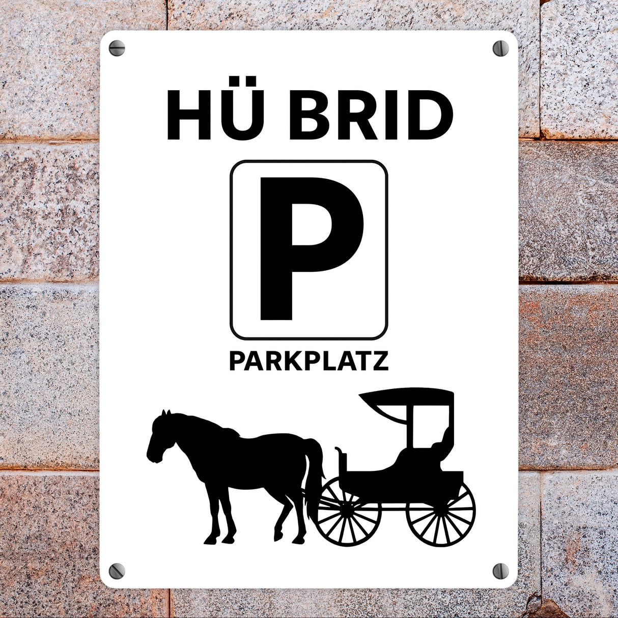 Pferd mit Kutsche Metallschild in 15x20 cm mit Spruch Hü brid