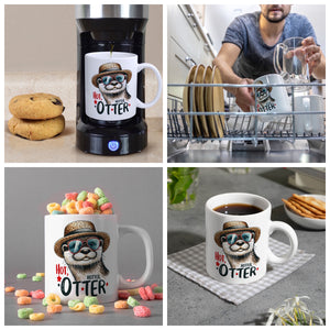 Otter mit Sonnenbrille und Strohhut Kaffeebecher mit Spruch Hot Hotter Otter