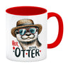 Otter mit Sonnenbrille und Strohhut Kaffeebecher mit Spruch Hot Hotter Otter