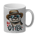 Otter mit Sonnenbrille und Strohhut Kaffeebecher mit Spruch Hot Hotter Otter