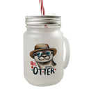 Otter mit Sonnenbrille und Strohhut Trinkglas mit Bambusdeckel mit Spruch Hot Hotter Otter