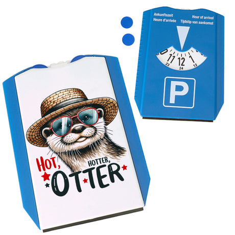 Otter mit Sonnenbrille und Strohhut Parkscheibe mit Spruch Hot Hotter Otter