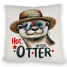 Otter mit Sonnenbrille und Strohhut Kissen mit Spruch Hot Hotter Otter