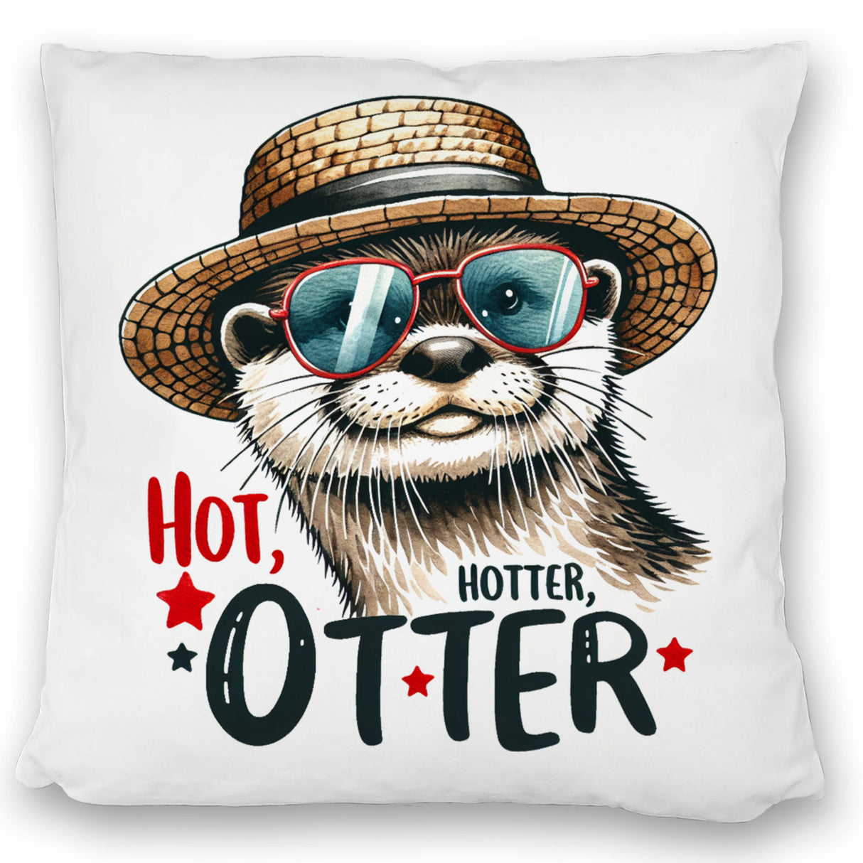 Otter mit Sonnenbrille und Strohhut Kissen mit Spruch Hot Hotter Otter