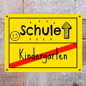 Zur Einschulung Metallschild in 15x20 cm mit Spruch Schule - Kindergarten