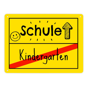 Zur Einschulung Metallschild in 15x20 cm mit Spruch Schule - Kindergarten