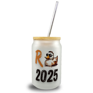 Ente mit Sonnenbrille Trinkglas mit Bambusdeckel mit Spruch Rente 2025