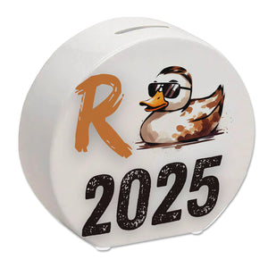 Ente mit Sonnenbrille Spardose mit Spruch Rente 2025