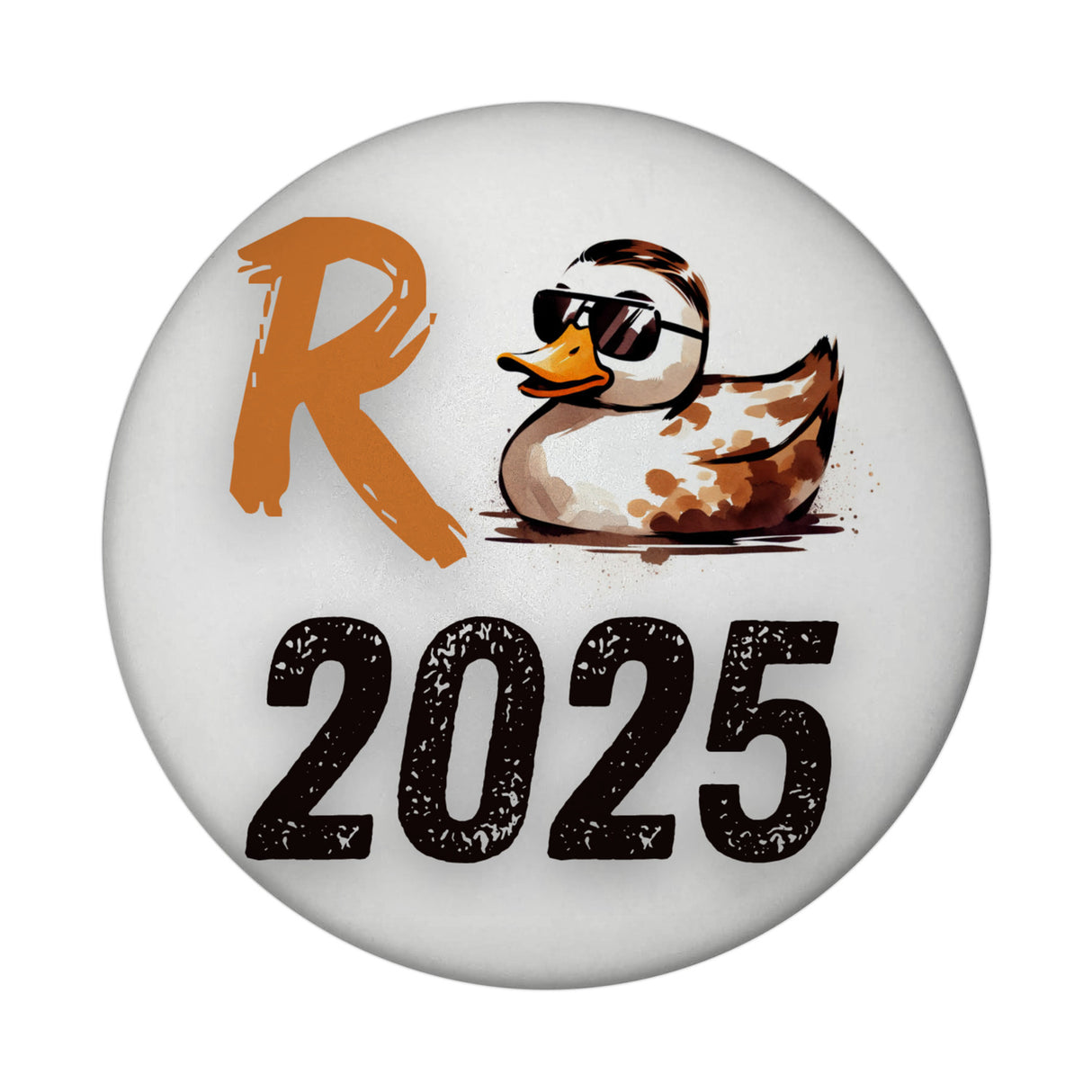 Ente mit Sonnenbrille Magnet rund mit Spruch Rente 2025