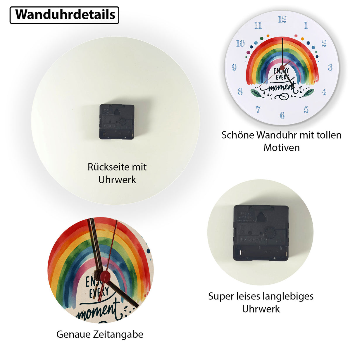 Regenbogen Wanduhr mit Spruch Enjoy every moment