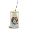 Regenbogen Trinkglas mit Bambusdeckel mit Spruch Enjoy every moment