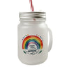 Regenbogen Trinkglas mit Bambusdeckel mit Spruch Enjoy every moment