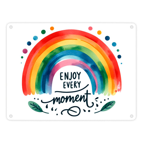 Regenbogen Metallschild in 15x20 cm mit Spruch Enjoy every moment