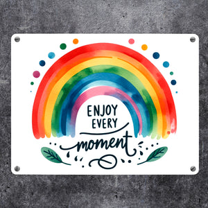 Regenbogen Metallschild in 15x20 cm mit Spruch Enjoy every moment