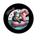Schildkröte auf Flamingo-Schwimmring Magnet rund mit Spruch Chillkröte