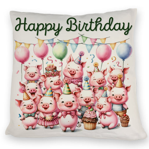 Schweine Party Kissen mit Spruch Happy Birthday