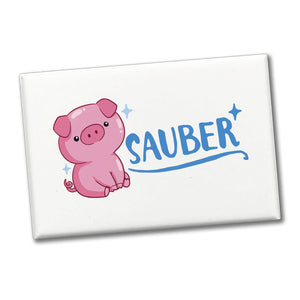 Schwein Souvenir Magnet eckig mit Spruch Sauber