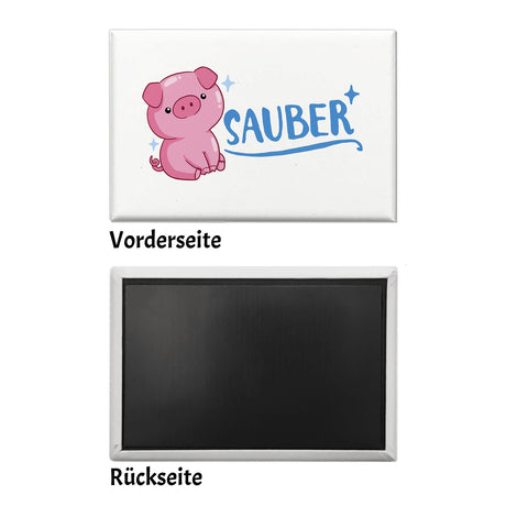 Schwein Souvenir Magnet eckig mit Spruch Sauber