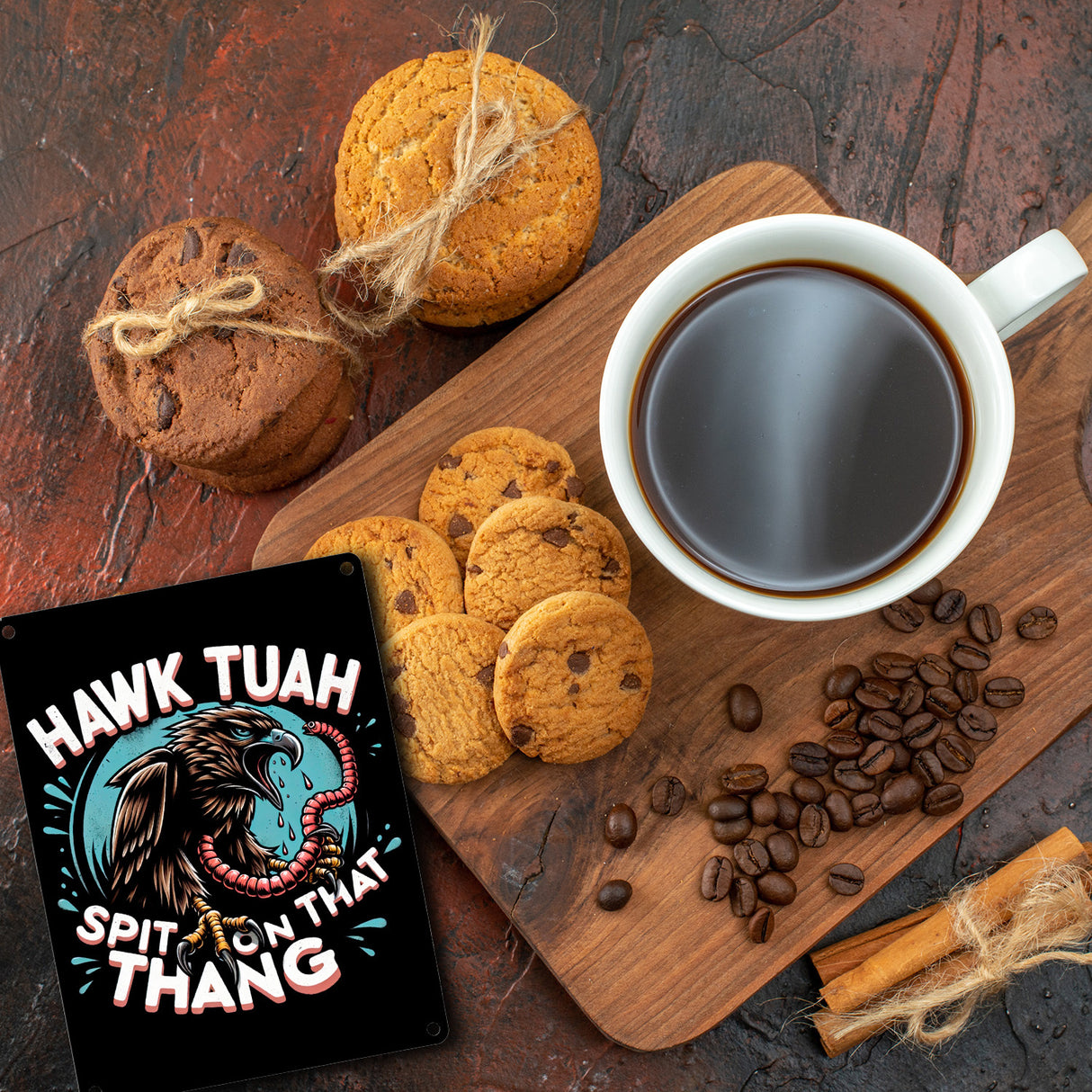 Hawk Tuah Falke mit Regenwurm Metallschild in 15x20 cm mit Spruch Spit on that thang