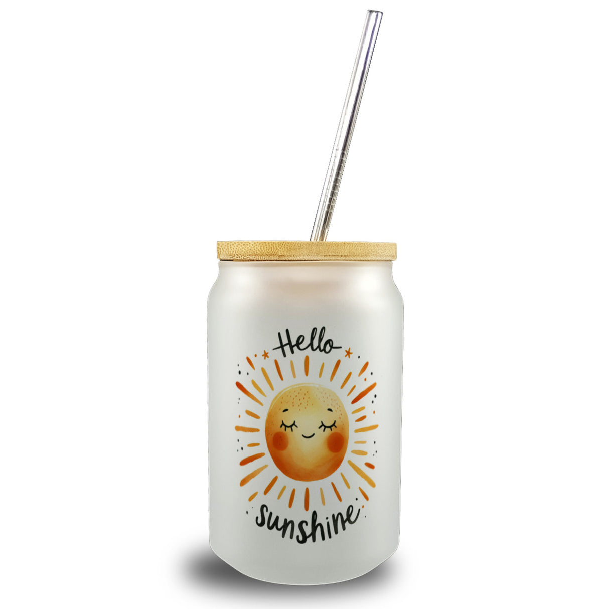 Sonne Freundschaft Trinkglas mit Bambusdeckel mit Spruch Hello sunshine