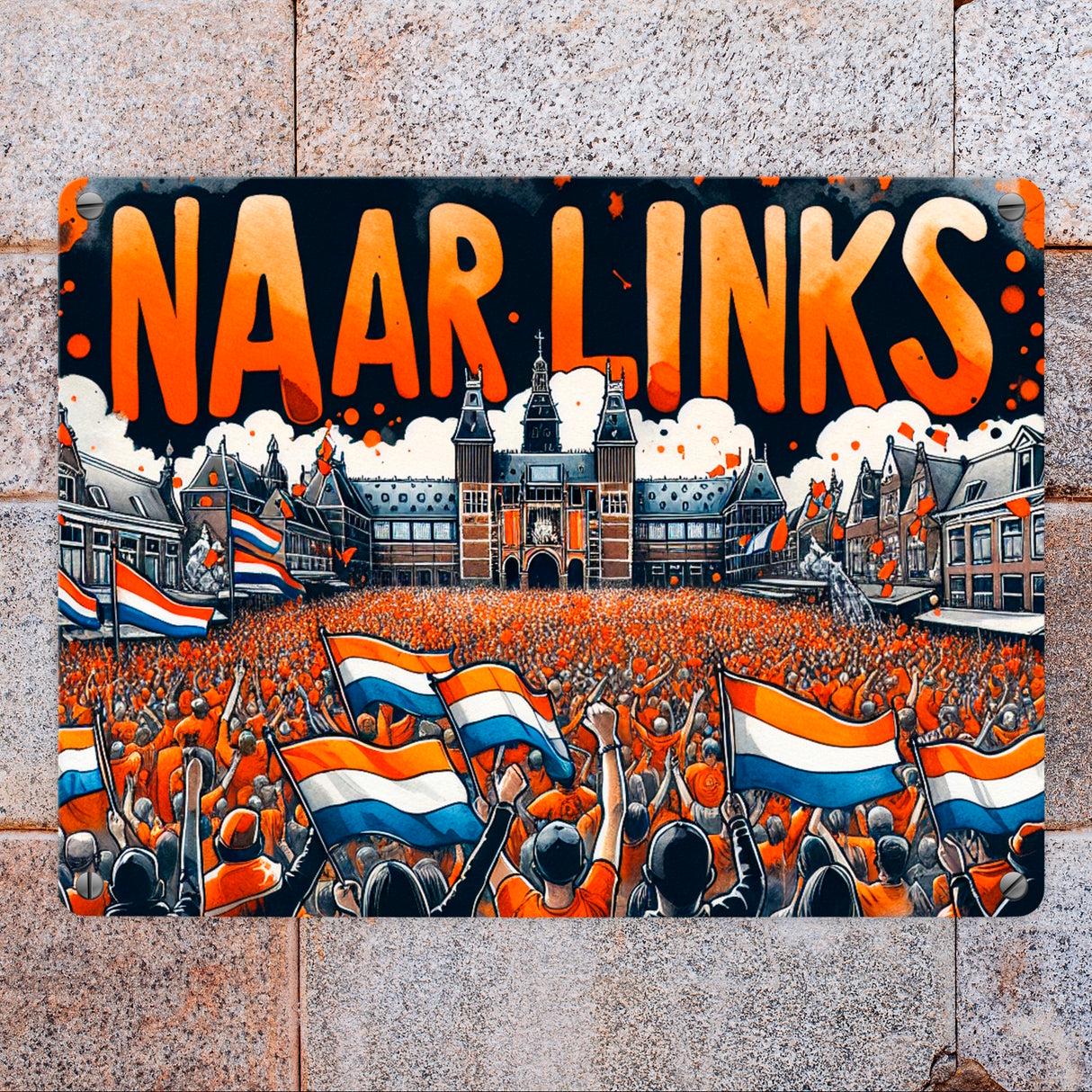 Niederländische Fußballfans Metallschild in 15x20 cm mit Spruch Naar Links