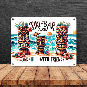 Tiki-Bar Aloha Metallschild in 15x20 cm mit Spruch and chill with friends