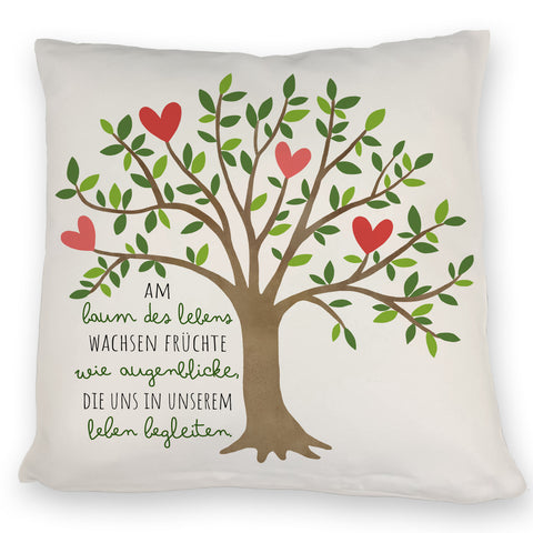 Lebensbaum Kissen mit Spruch Am Baum des Lebens wachsen Augenblicke