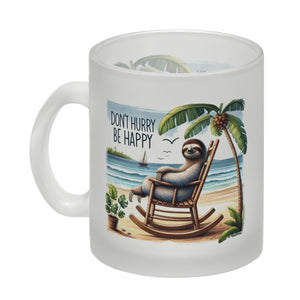 Faultier am Strand Kaffeebecher mit Spruch Don't hurry - be happy