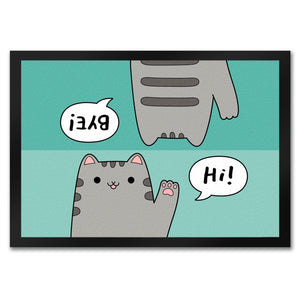 Katze kawaii Fußmatte in 35x50 cm mit Spruch Hi - Bye