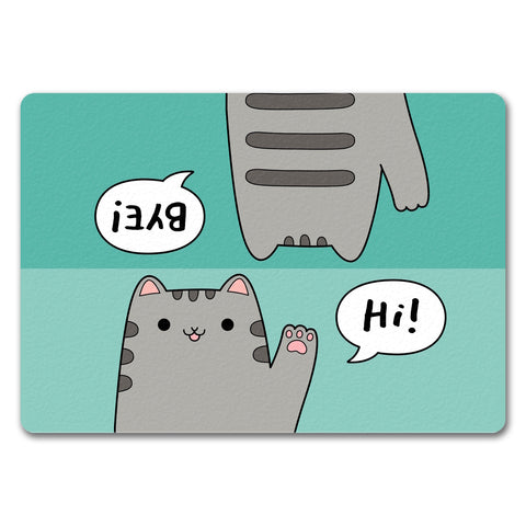 Katze kawaii Fußmatte in 35x50 cm ohne Rand mit Spruch Hi - Bye