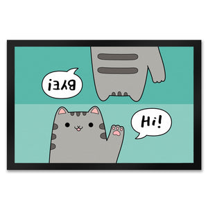Katze kawaii Fußmatte in 35x50 cm mit Spruch Hi - Bye
