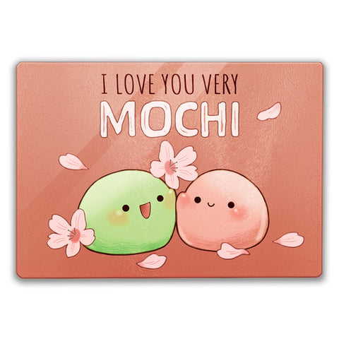 Mochi Paar Schneidebrett aus Glas Glas mit Spruch I love you very Mochi