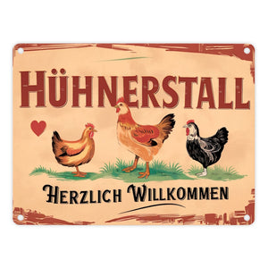 Herzlich Willkommen im Hühnerstall Vintage Metallschild in 15x20 cm