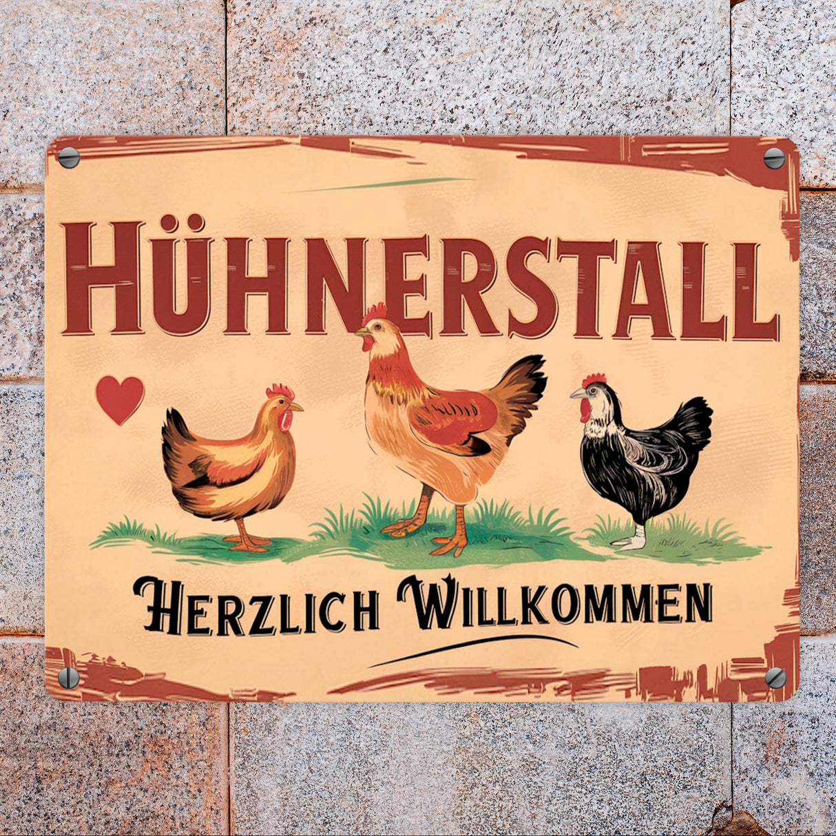 Herzlich Willkommen im Hühnerstall Vintage Metallschild in 15x20 cm