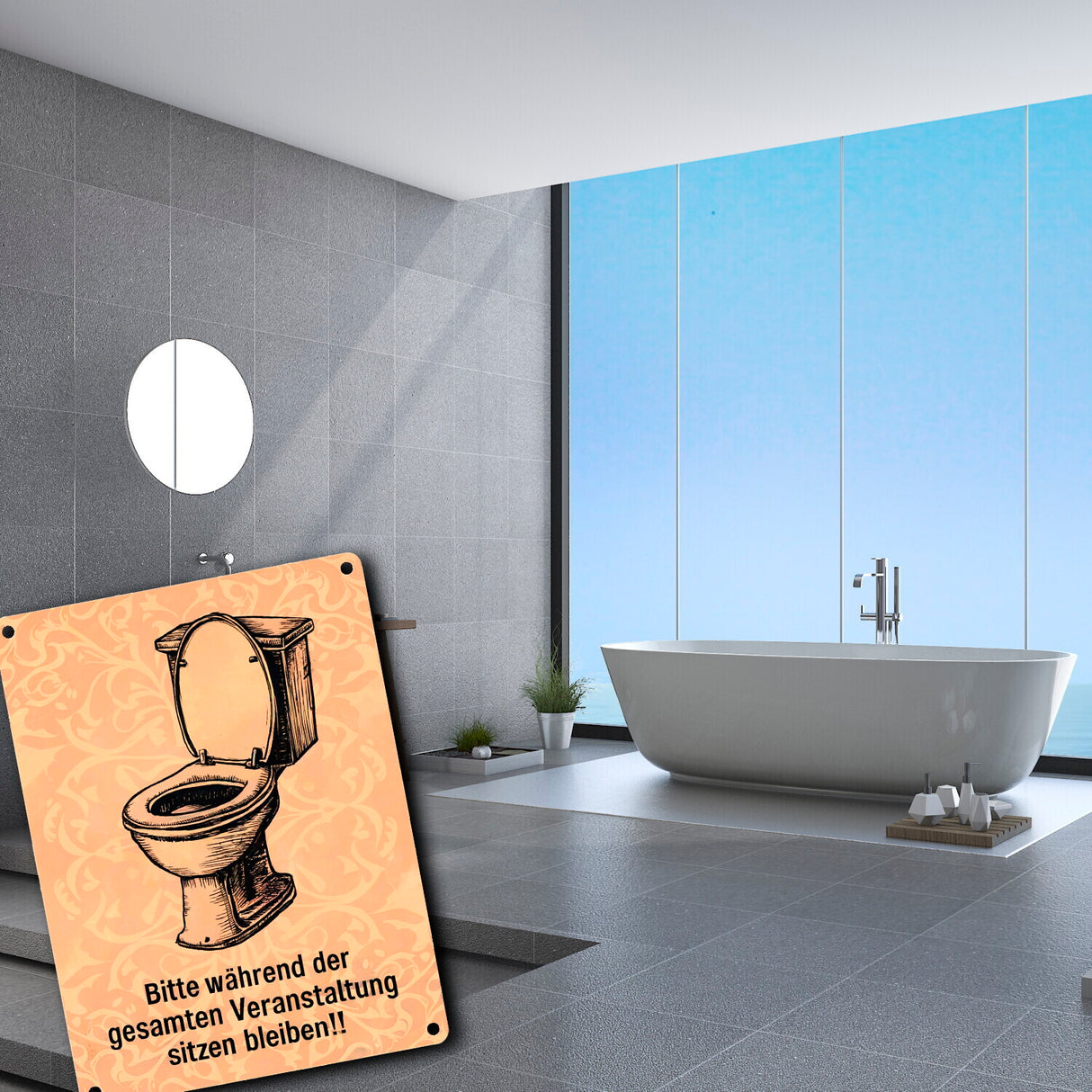 Toilettenschüssel Metallschild in 15x20 cm - Bitte sitzen bleiben
