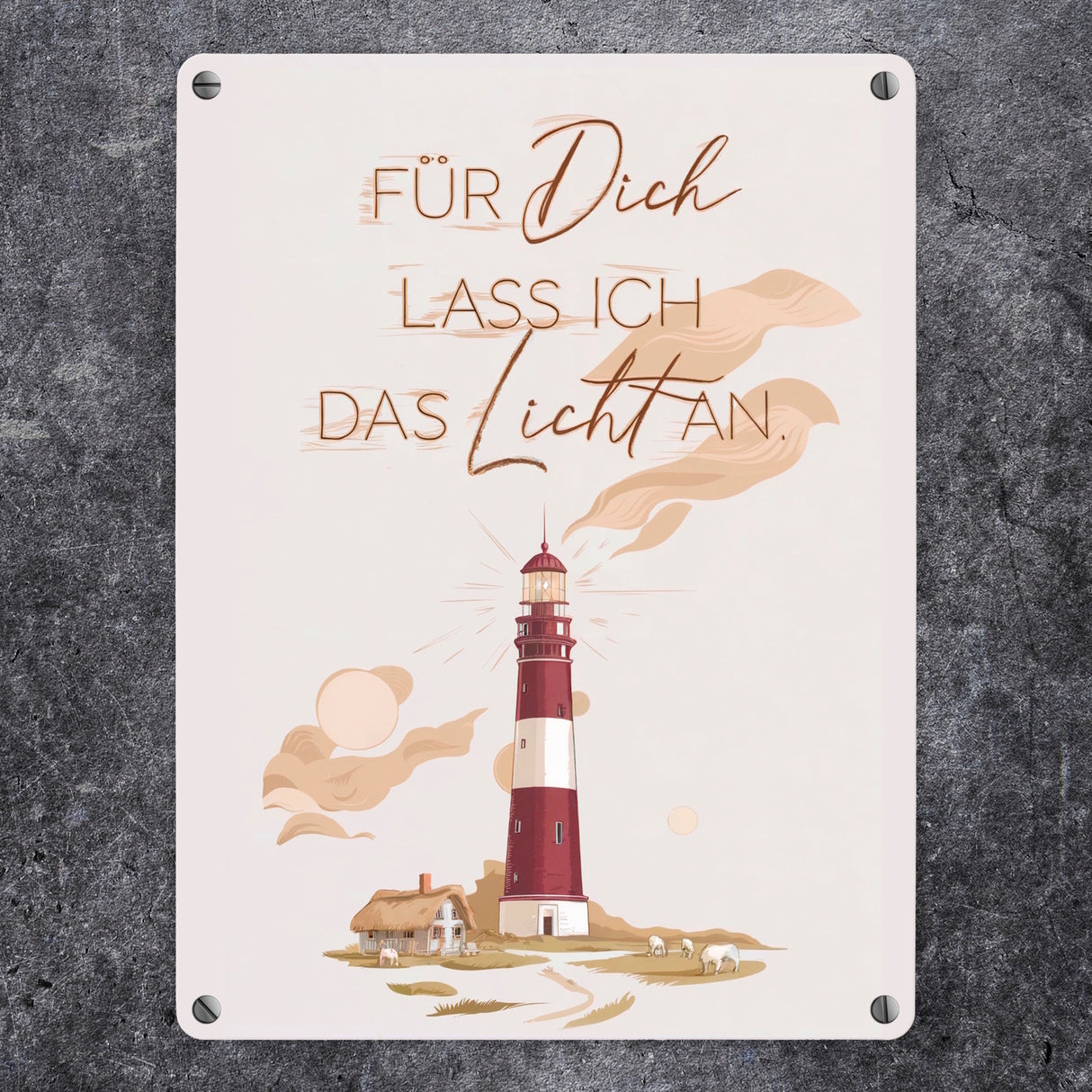 Leuchtturm Metallschild in 15x20 cm - für dich lass ich das Licht an