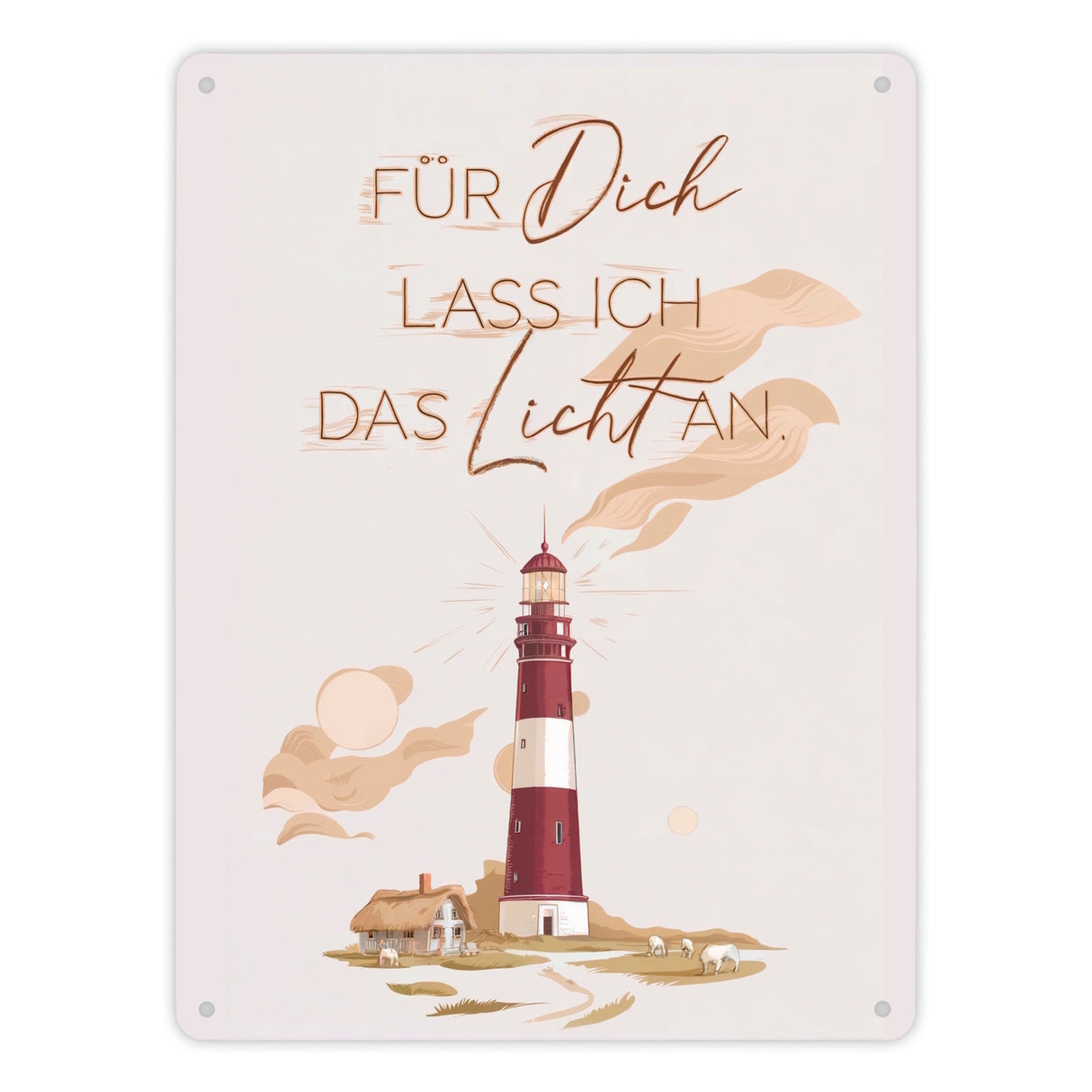 Leuchtturm Metallschild in 15x20 cm - für dich lass ich das Licht an