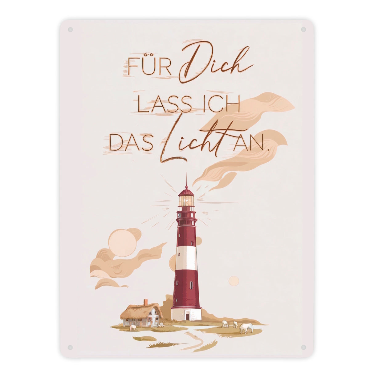 Leuchtturm Metallschild in 15x20 cm - für dich lass ich das Licht an