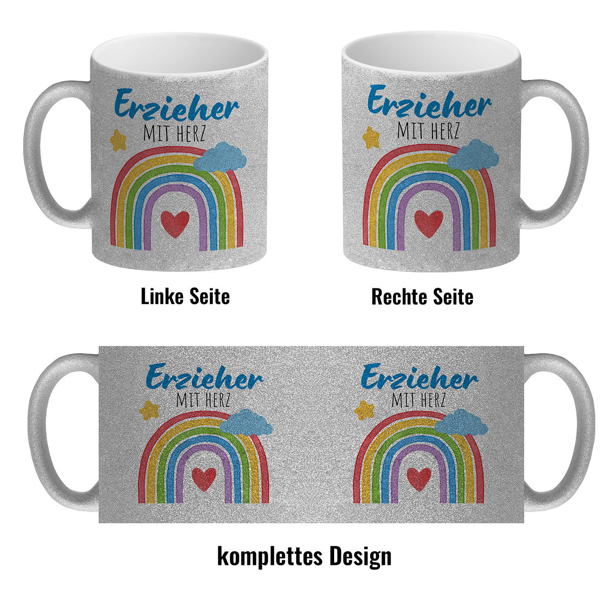 Regenbogen Kaffeebecher mit Spruch Erzieher mit Herz