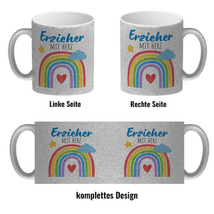 Regenbogen Kaffeebecher mit Spruch Erzieher mit Herz