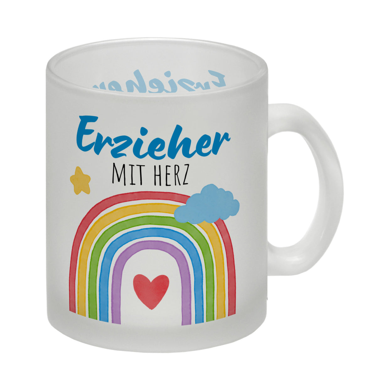 Regenbogen Kaffeebecher mit Spruch Erzieher mit Herz