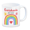 Regenbogen Kaffeebecher mit Spruch Erzieherin mit Herz