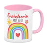 Regenbogen Kaffeebecher mit Spruch Erzieherin mit Herz