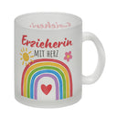 Regenbogen Kaffeebecher mit Spruch Erzieherin mit Herz