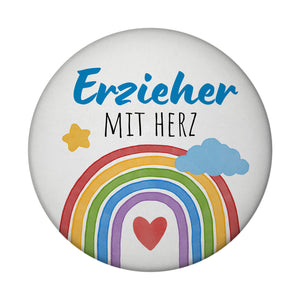 Regenbogen Magnet rund mit Spruch Erzieher mit Herz