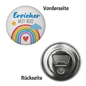 Regenbogen Magnet rund mit Spruch Erzieher mit Herz