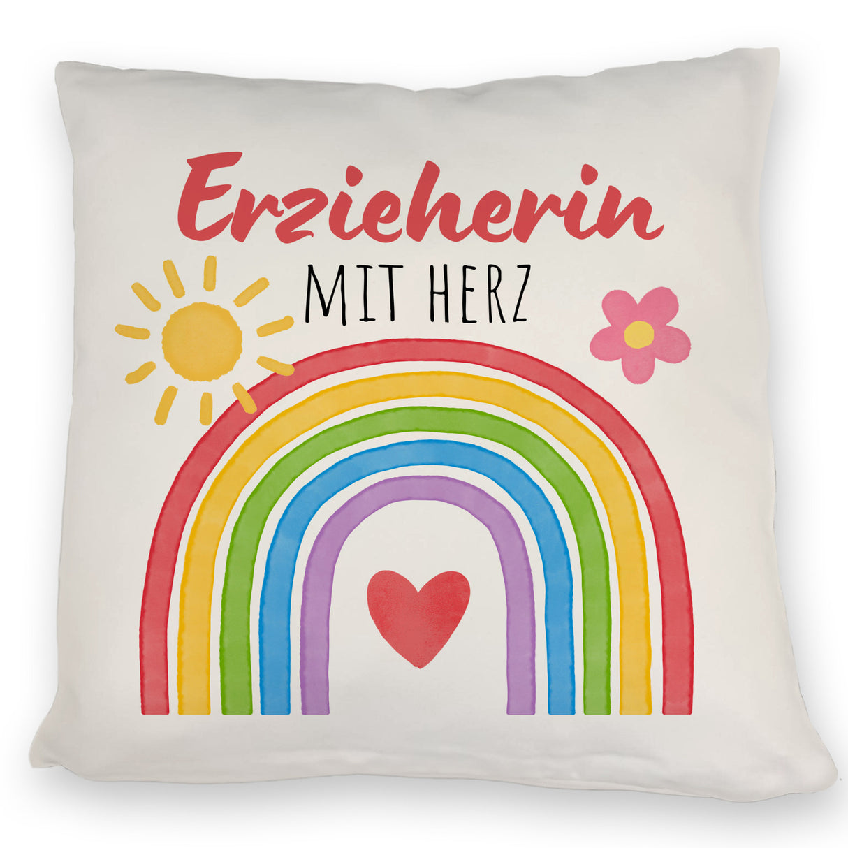 Regenbogen Kissen mit Spruch Erzieherin mit Herz